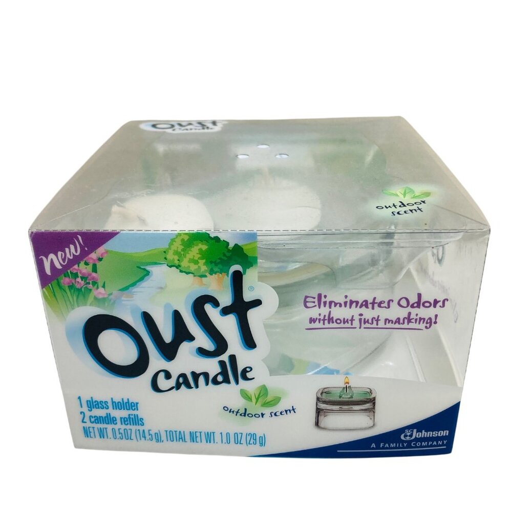 Oust Candle Outdoor Scent Glass Holder & 2 Candle Refills Vintage Old Stock